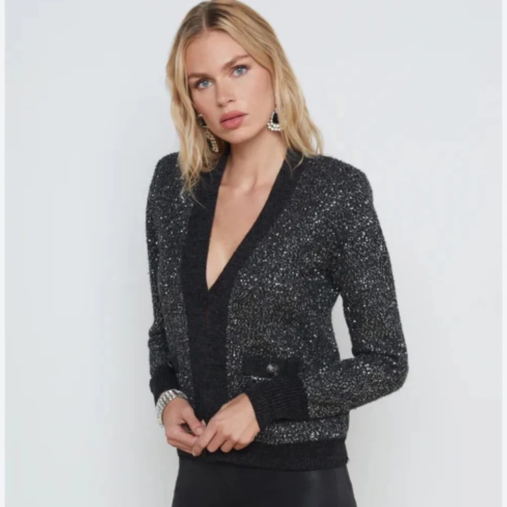 L'Agence Black Jinny Sequin Cardigan